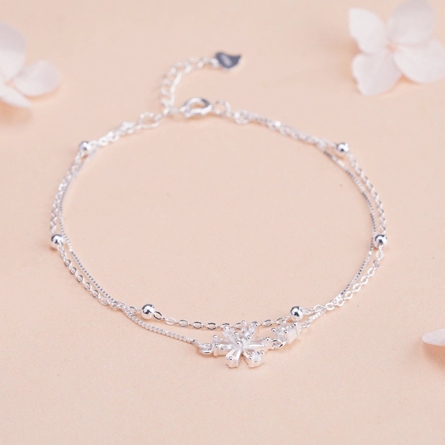 925 sterling silver double-layer cherry blossom bracelet