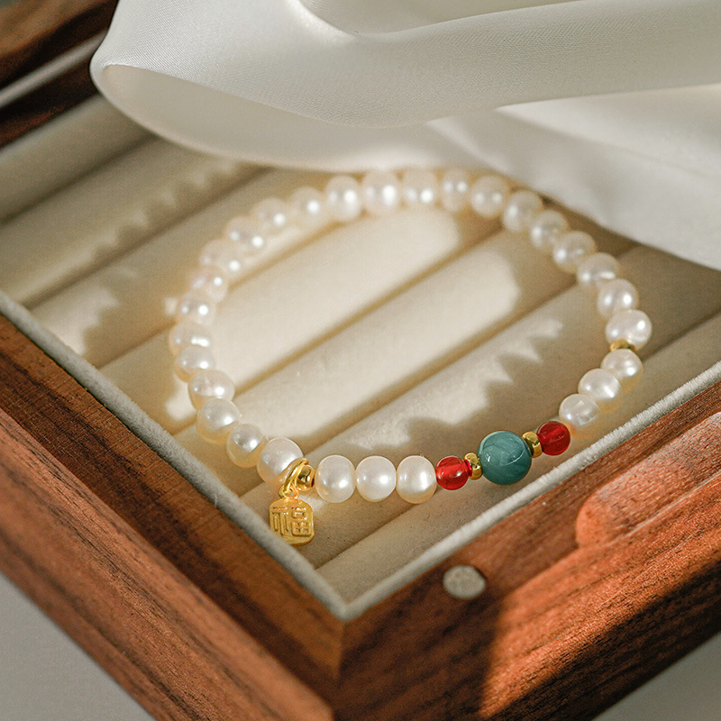 Freshwater pearl agate bead bracelet