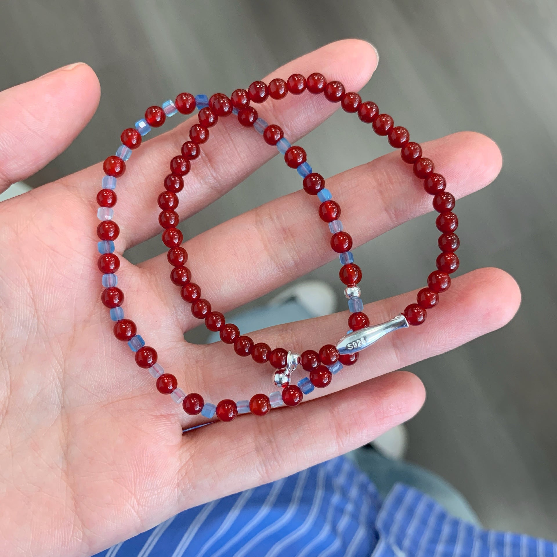 S925 sterling silver red agate bracelet