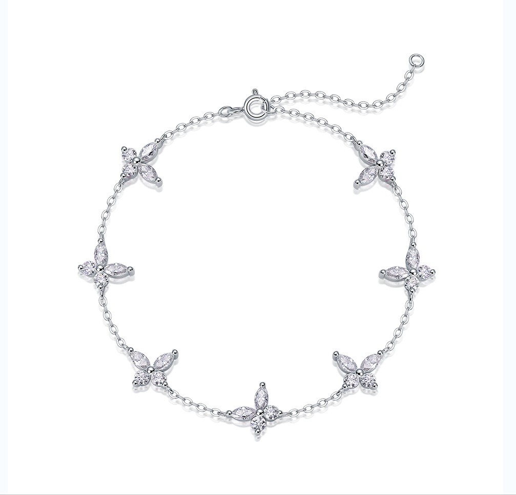 S925 Silver Moissanite Five-Flower Bracelet