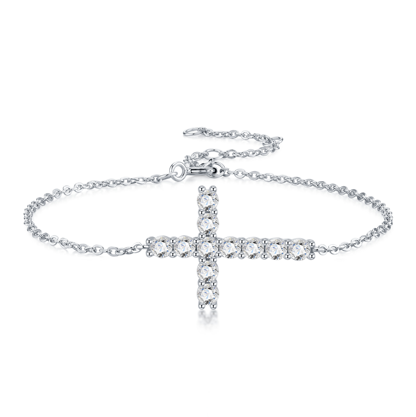 S925 Sterling Silver Non-Tarnishing Moissanite Cross Bracelet