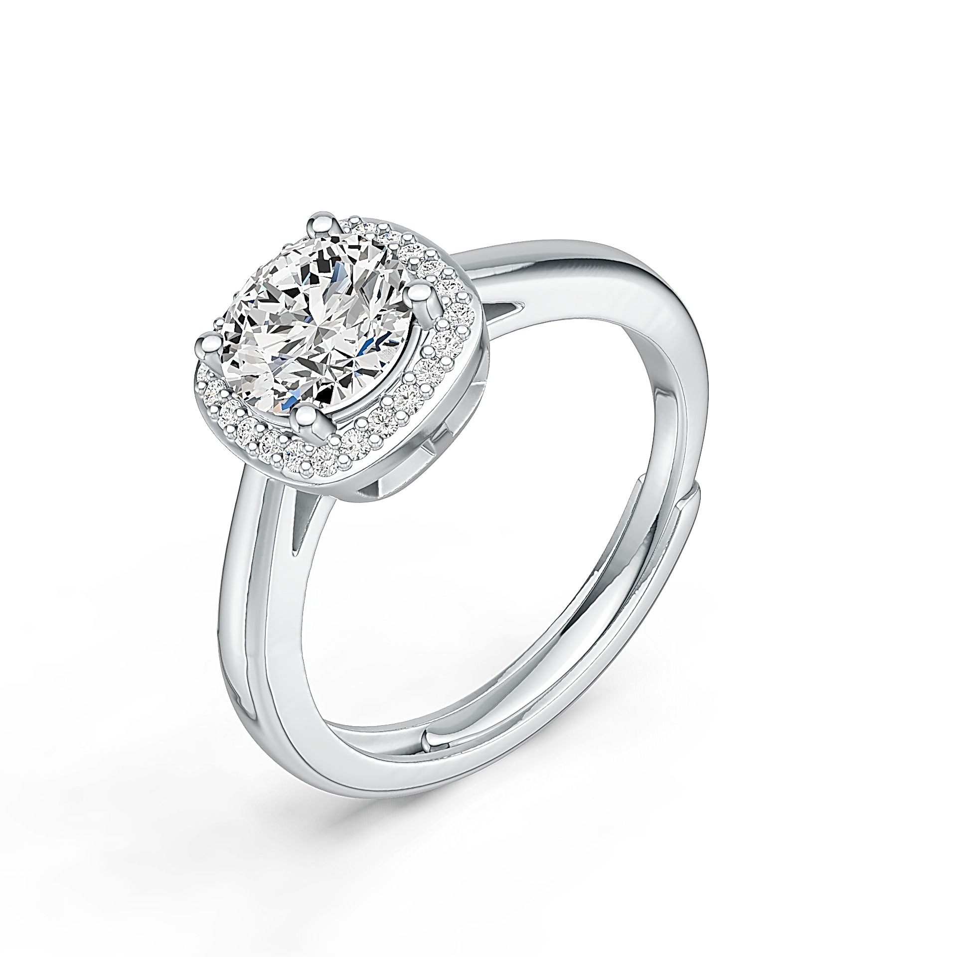 S925 Silver Small Square Ring with Moissanite Halo Setting