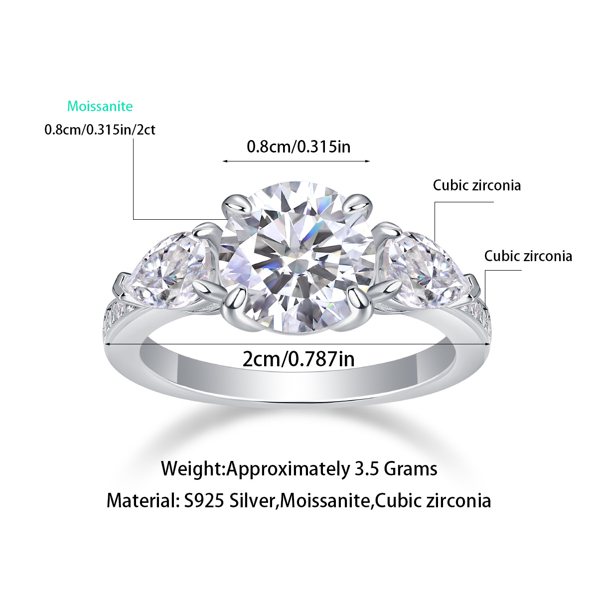 S925 Silver Moissanite "Guardian" Closed Ring