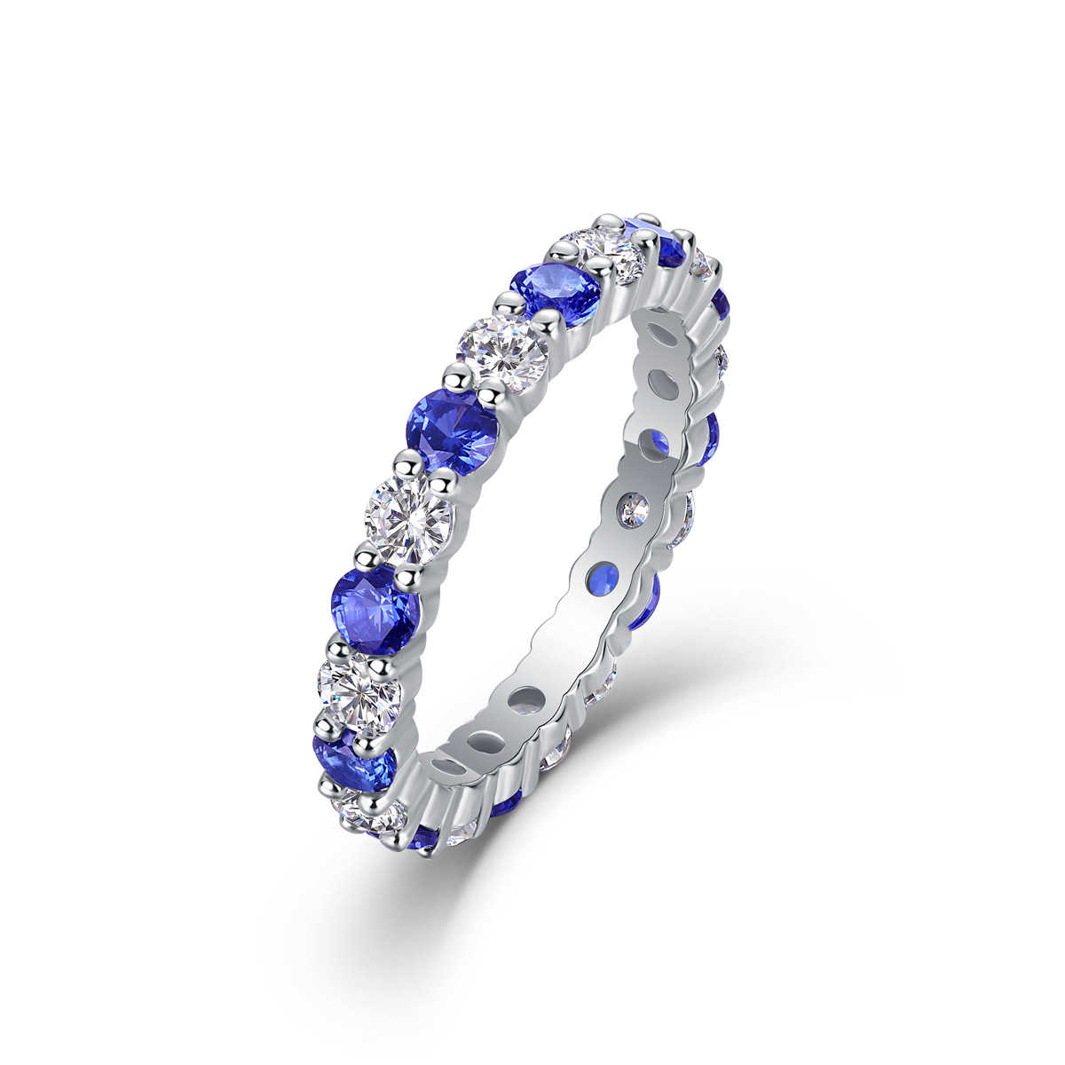 S925 Silver Ring with Green and Red Sapphires and Moissanite