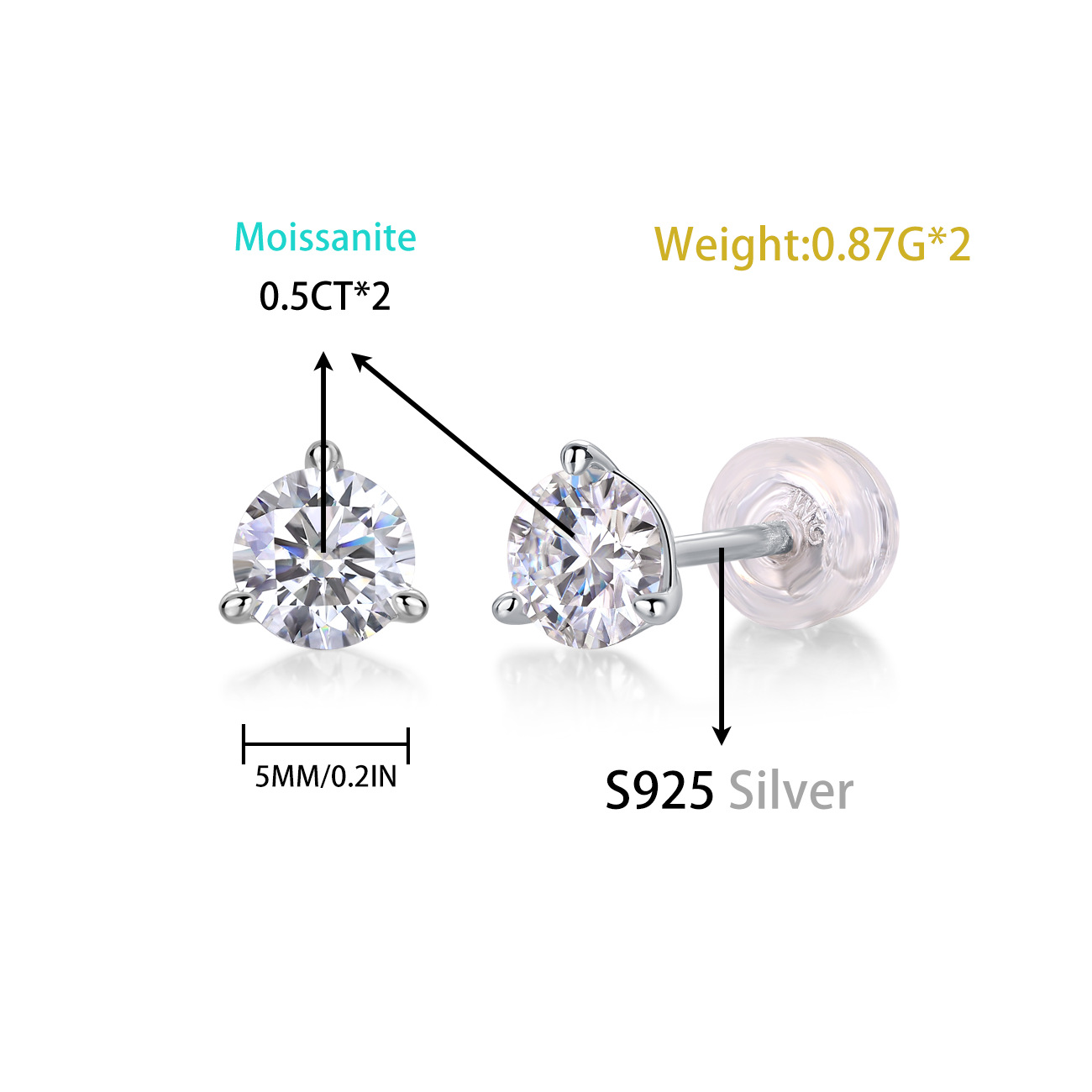 S925 Silver Moissanite Stud Earrings