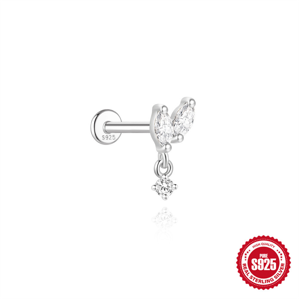 S925 Sterling Silver Moissanite Four-Petal Flower Stud Earring