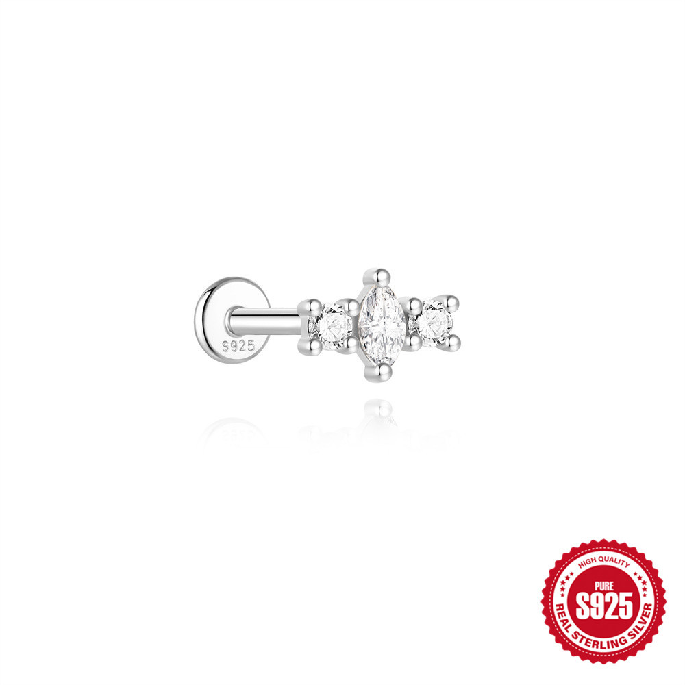 S925 Sterling Silver Spiral Cartilage Stud with Butterfly and Moissanite