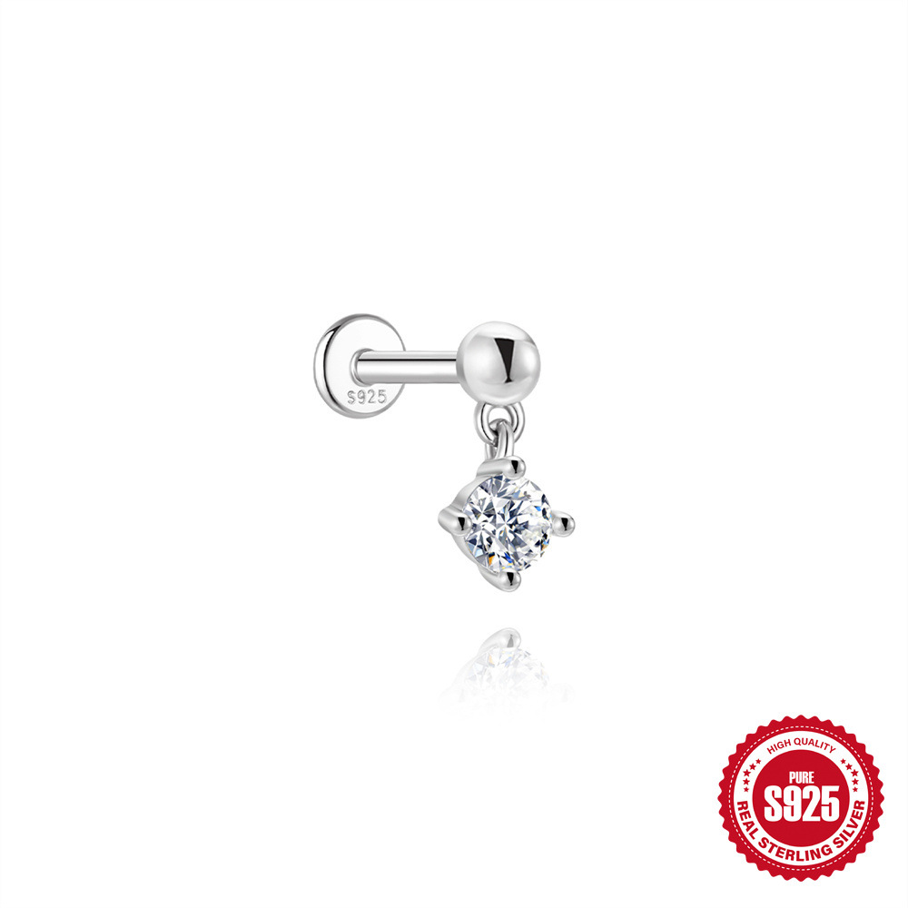 S925 Sterling Silver Hexagram Moissanite Threaded Cartilage Stud Earring