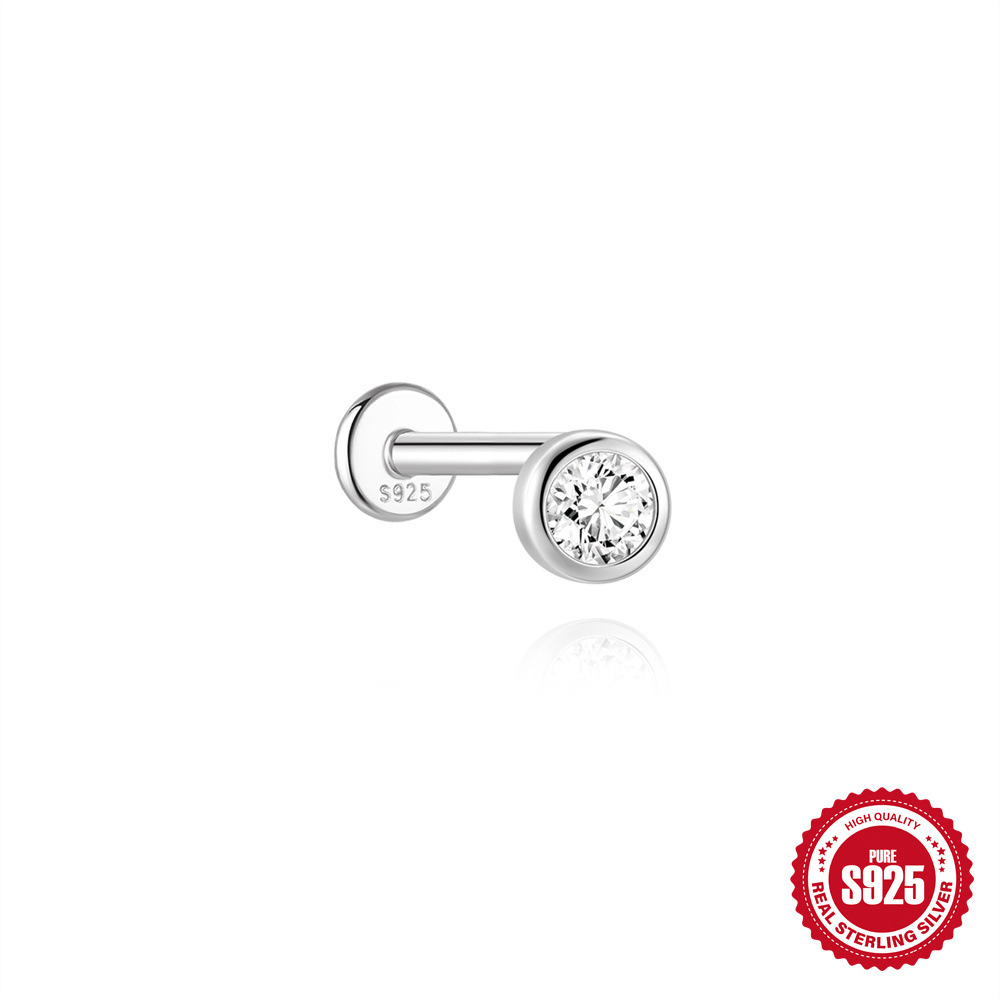 S925 Sterling Silver Moissanite Classic Bezel-Set Round Screw-Back Earrings