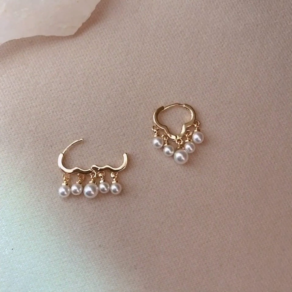 925 sterling silver imitation pearl ear buckle - golden