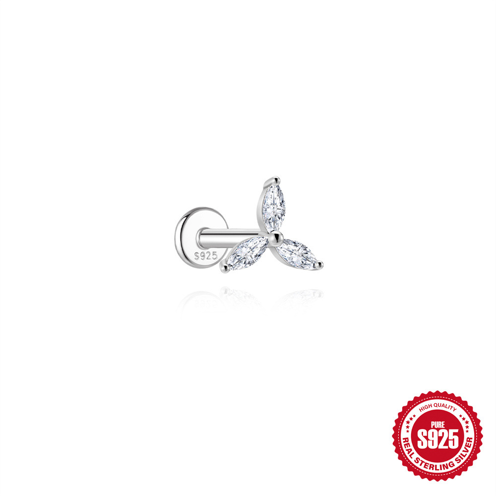 S925 Sterling Silver Moissanite Flat-Back Threaded Cartilage Stud(Single unit)