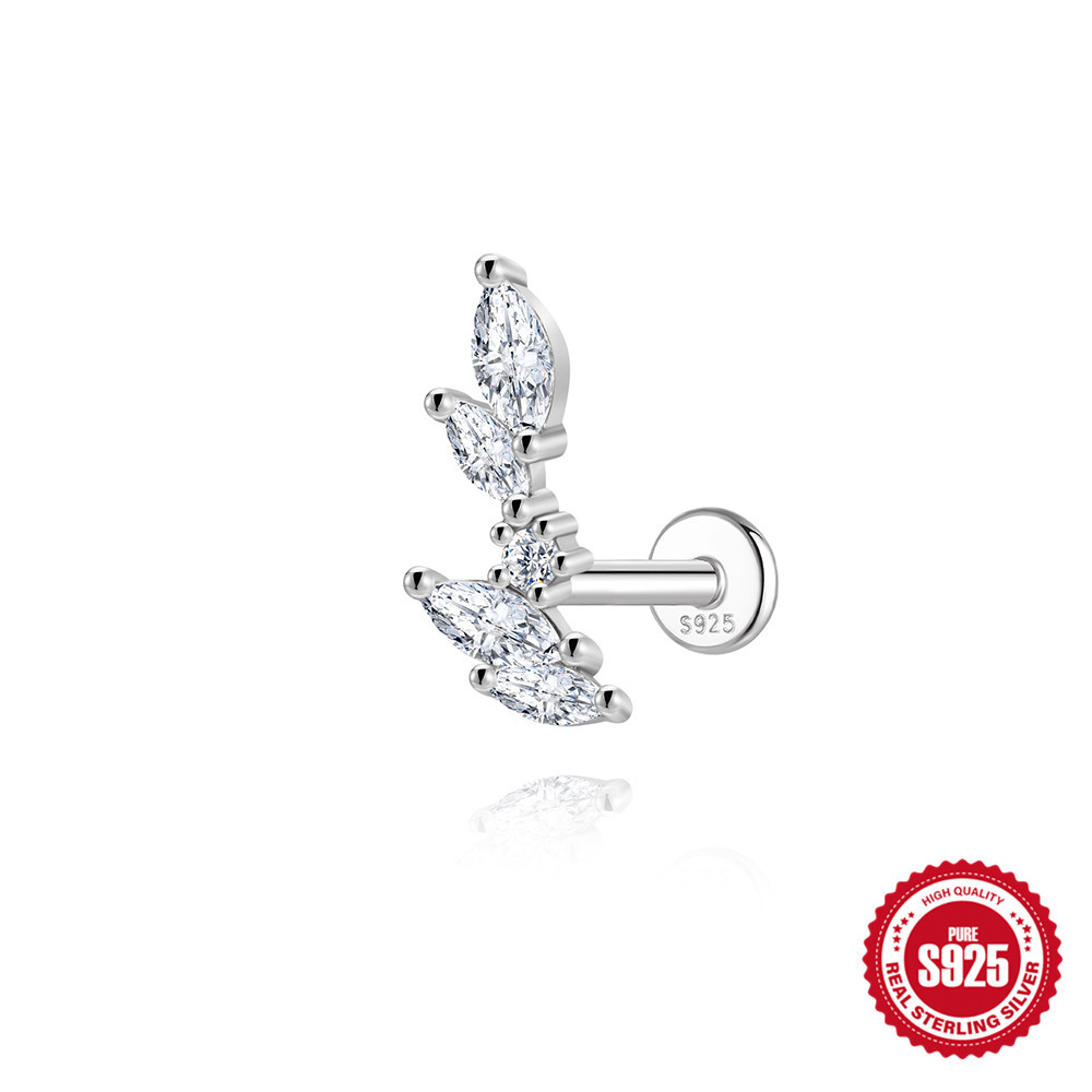 S925 Sterling Silver Moissanite Flat-Back Threaded Cartilage Stud(Single unit)