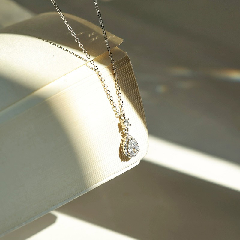  925 sterling silver water drop zircon pendant necklace - silvery