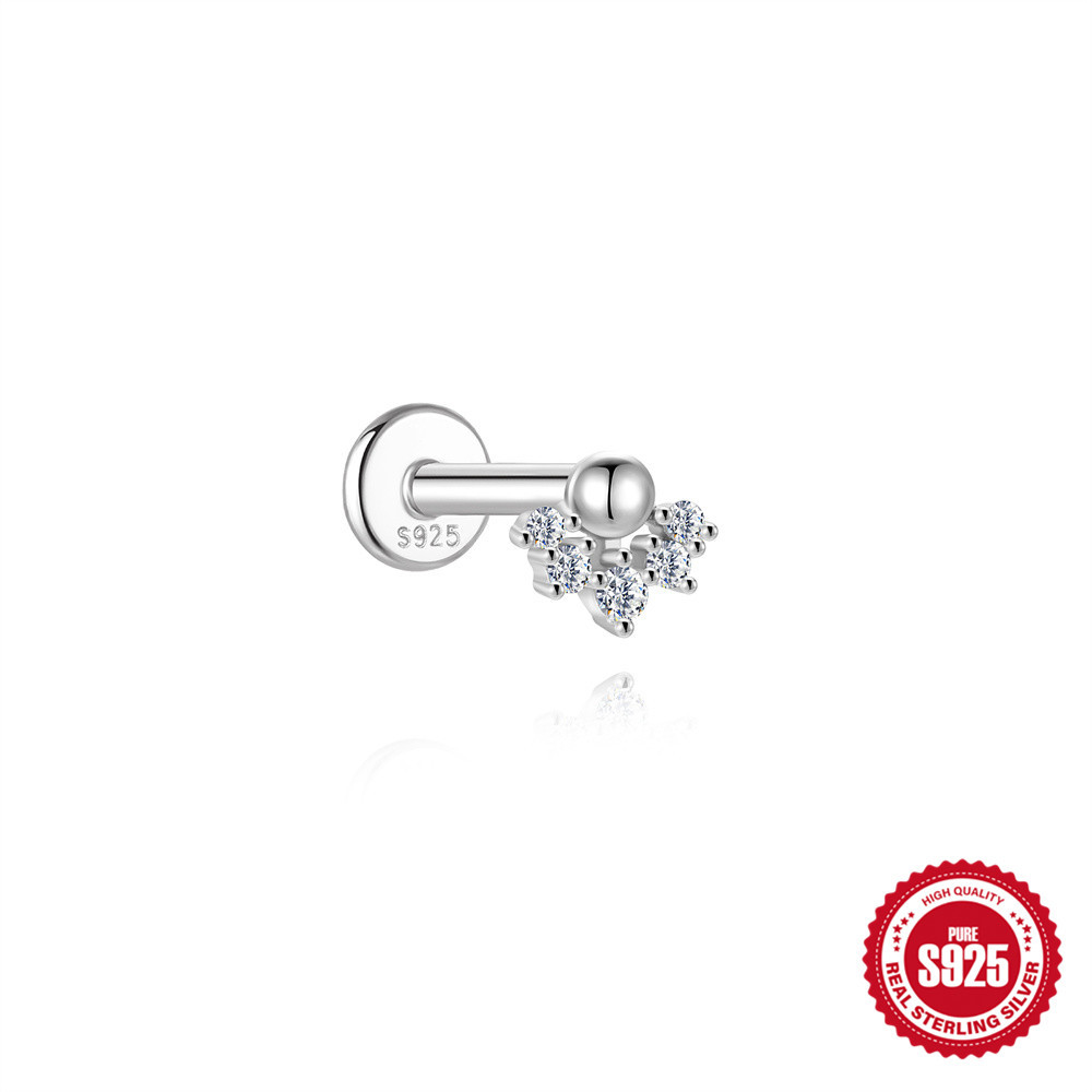 S925 Sterling Silver Moissanite Flat-Back Threaded Piercing Earring(Single unit)