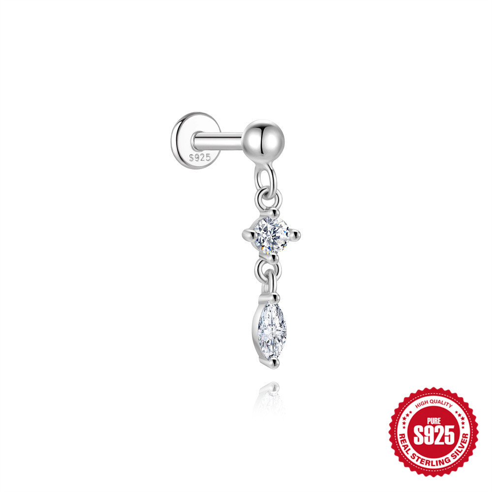 S925 Sterling Silver Moissanite Flat-Back Threaded Piercing Earring(Single unit)