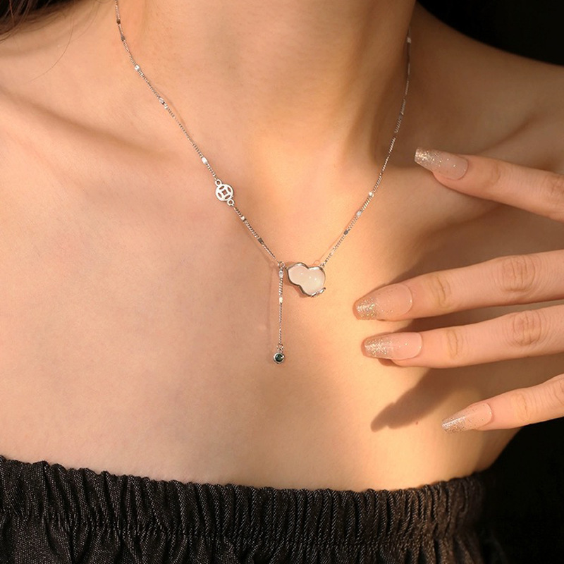 925 sterling silver gourd pendant necklace - silvery