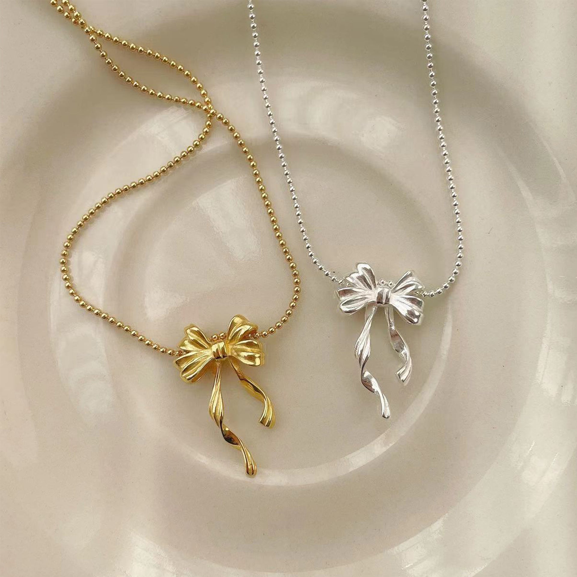 925 silver bowknot pendant necklace