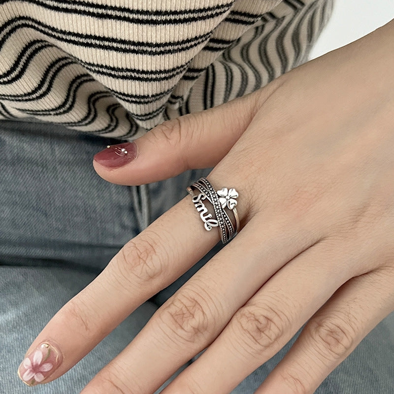 925 sterling silver four-leaf clover ring