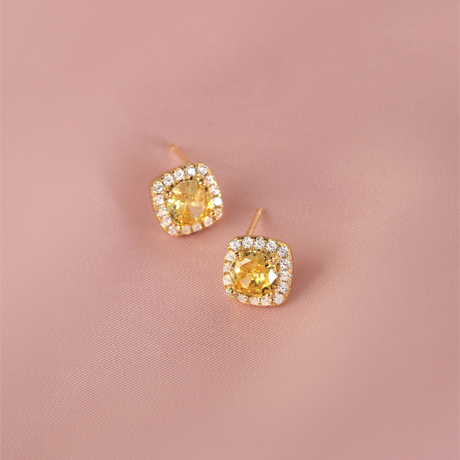 925 sterling silver square earrings - golden