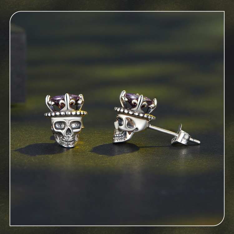 S925 Silver Halloween Skull King Stud Earrings