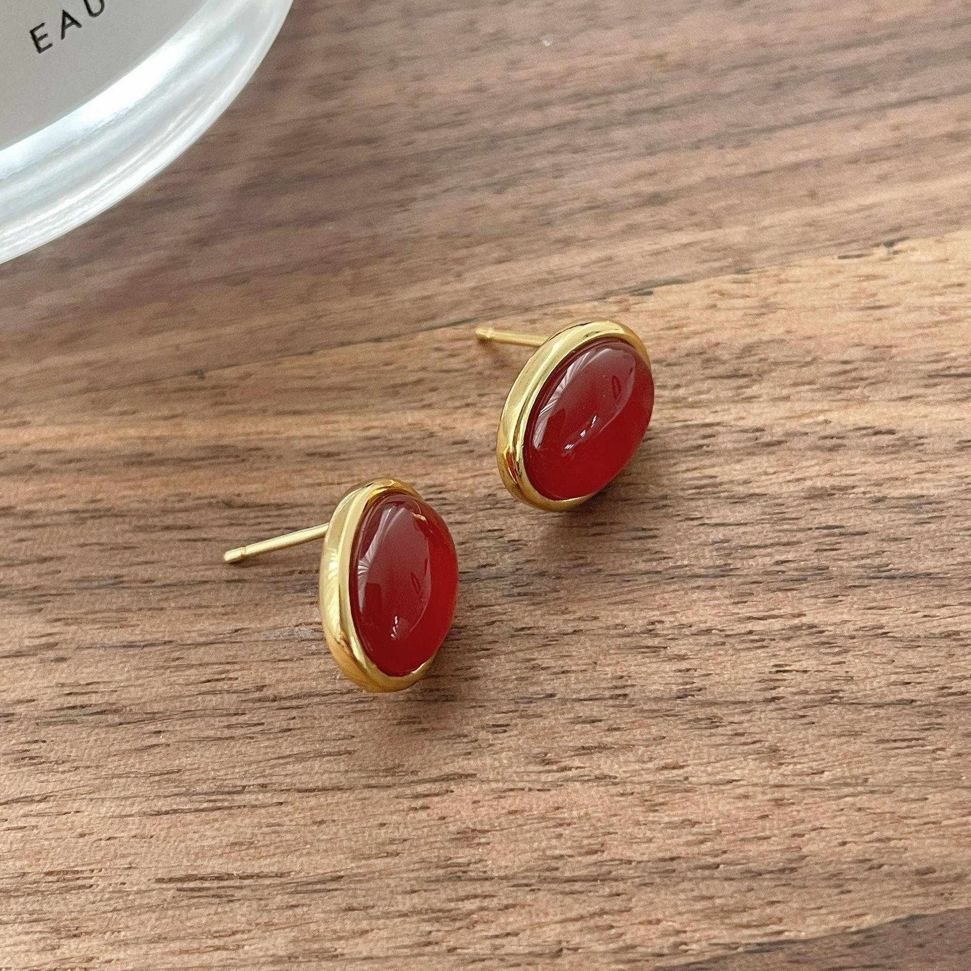 925 sterling silver red agate earrings - golden