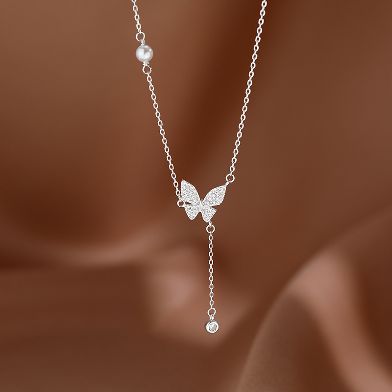  925 sterling silver butterfly tassel pendant necklace