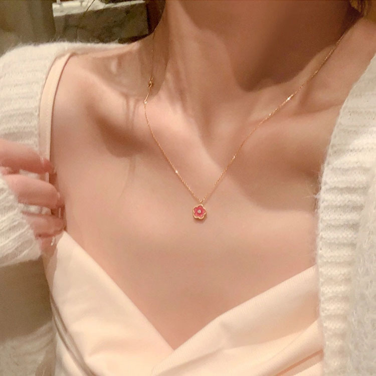 925 sterling silver small flower necklace - rose golden