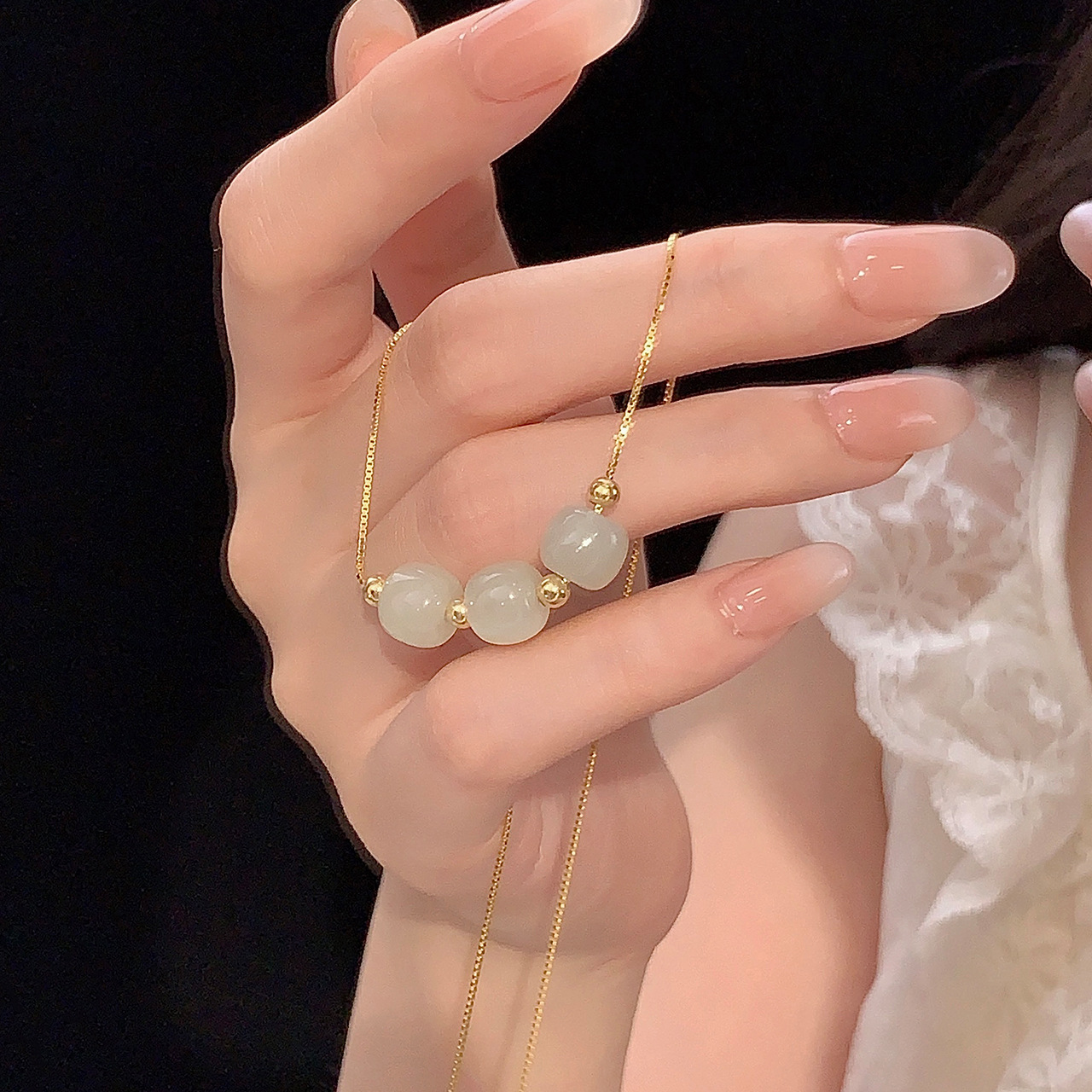 925 Sterling Silver Hotan Jade Necklace - Golden