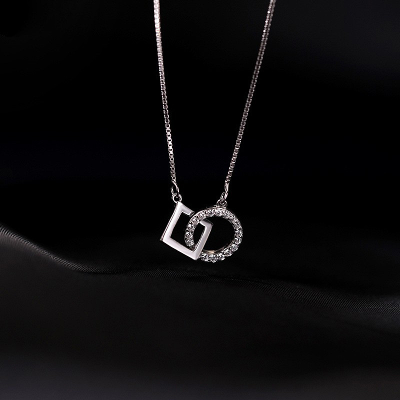 925 sterling silver geometric interlocking pendant necklace - silvery