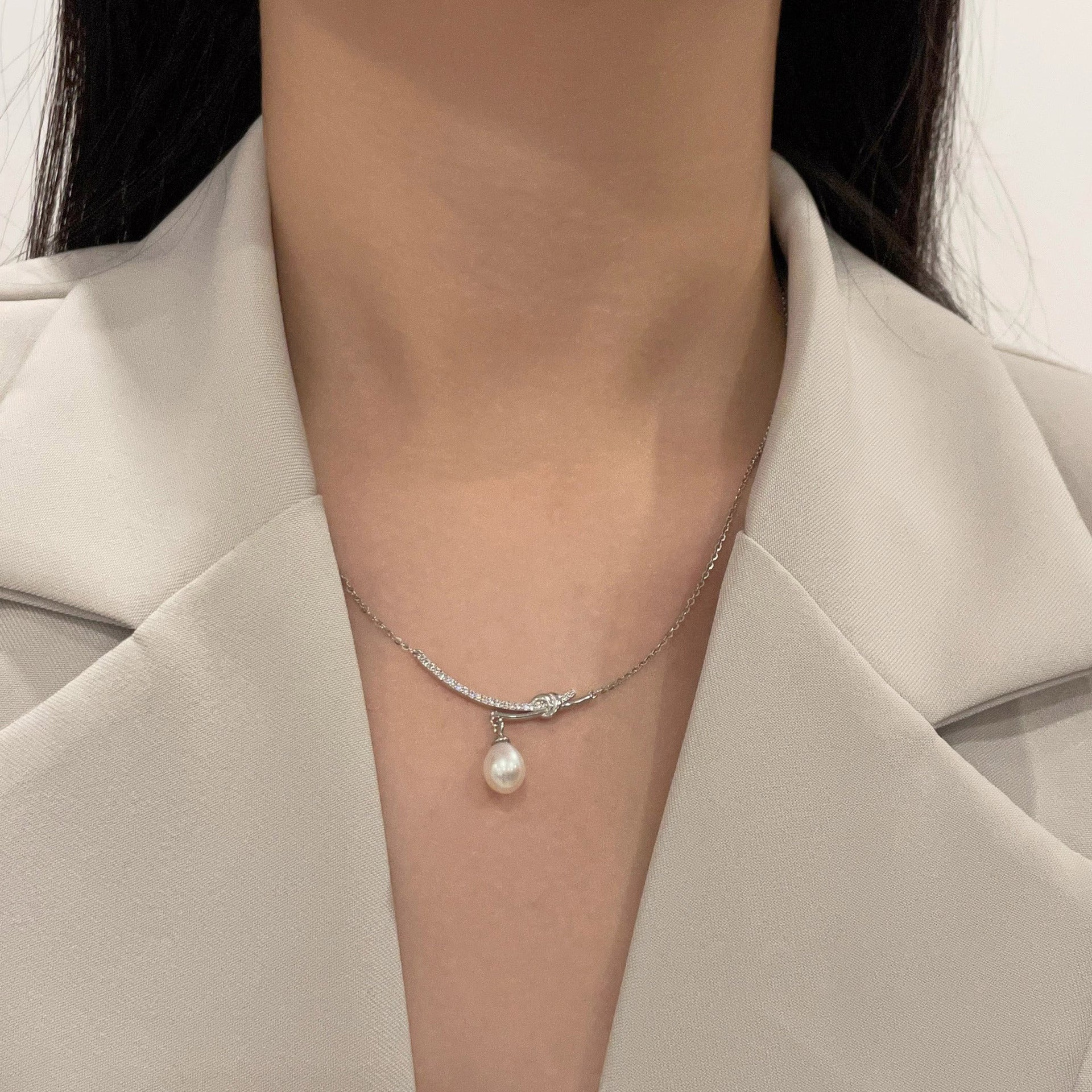 S925 pure silver freshwater pearl pendant necklace