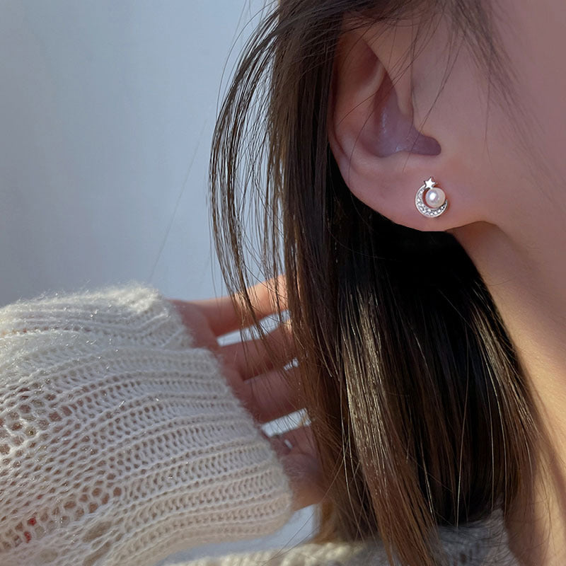 925 sterling silver star and moon earrings - silvery