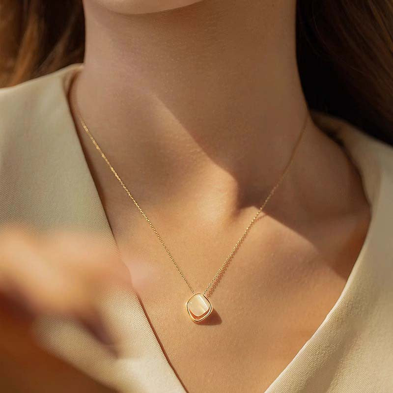 S925 Solid Silver Geometric Pendant Necklace - Golden