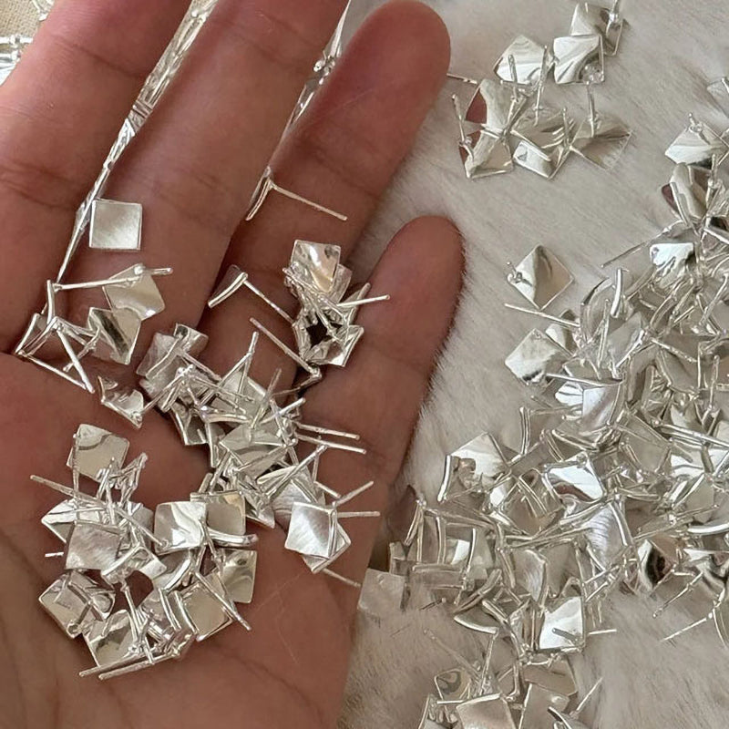 925 sterling silver geometric square earrings - silvery