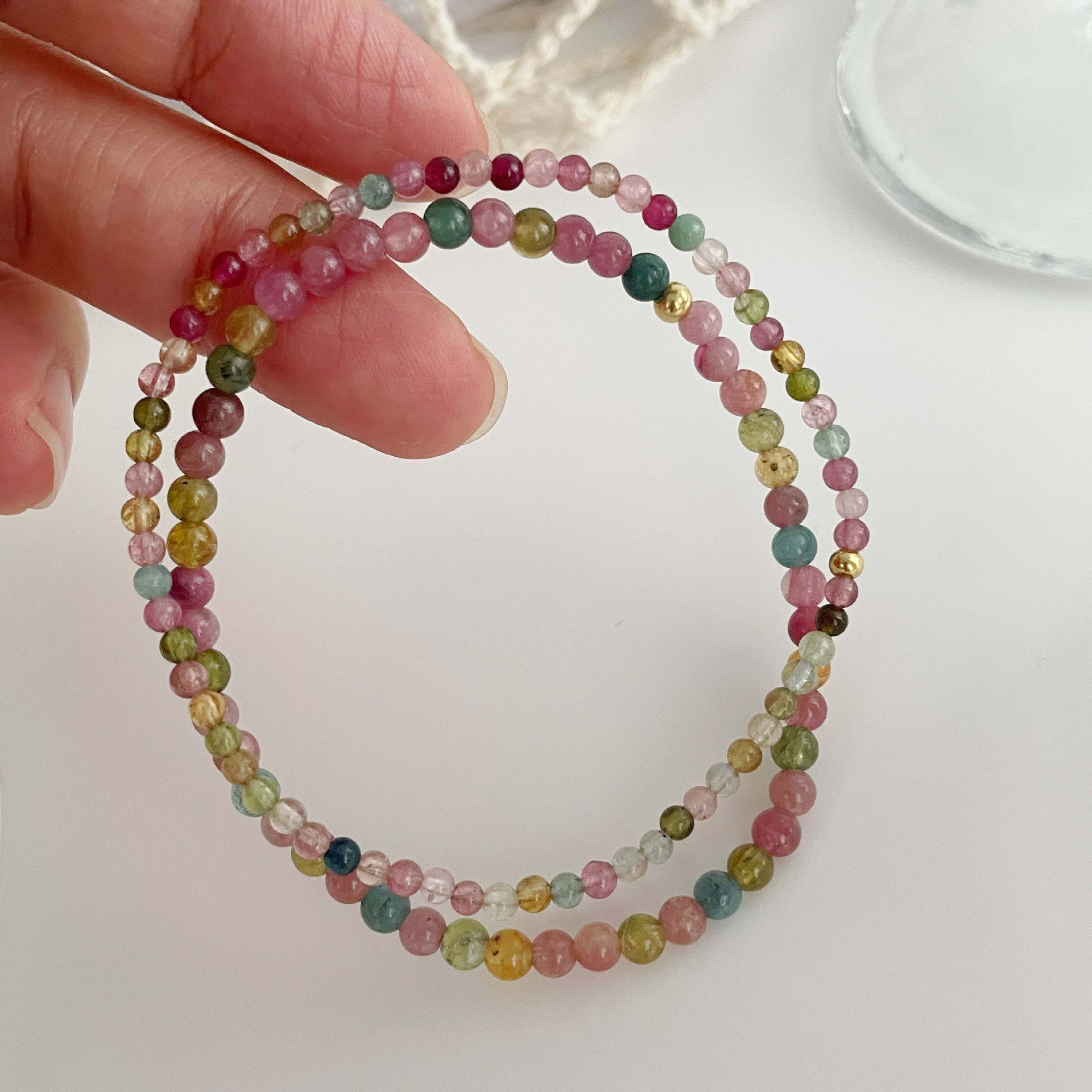 S925 pure silver natural tourmaline colored bracelet