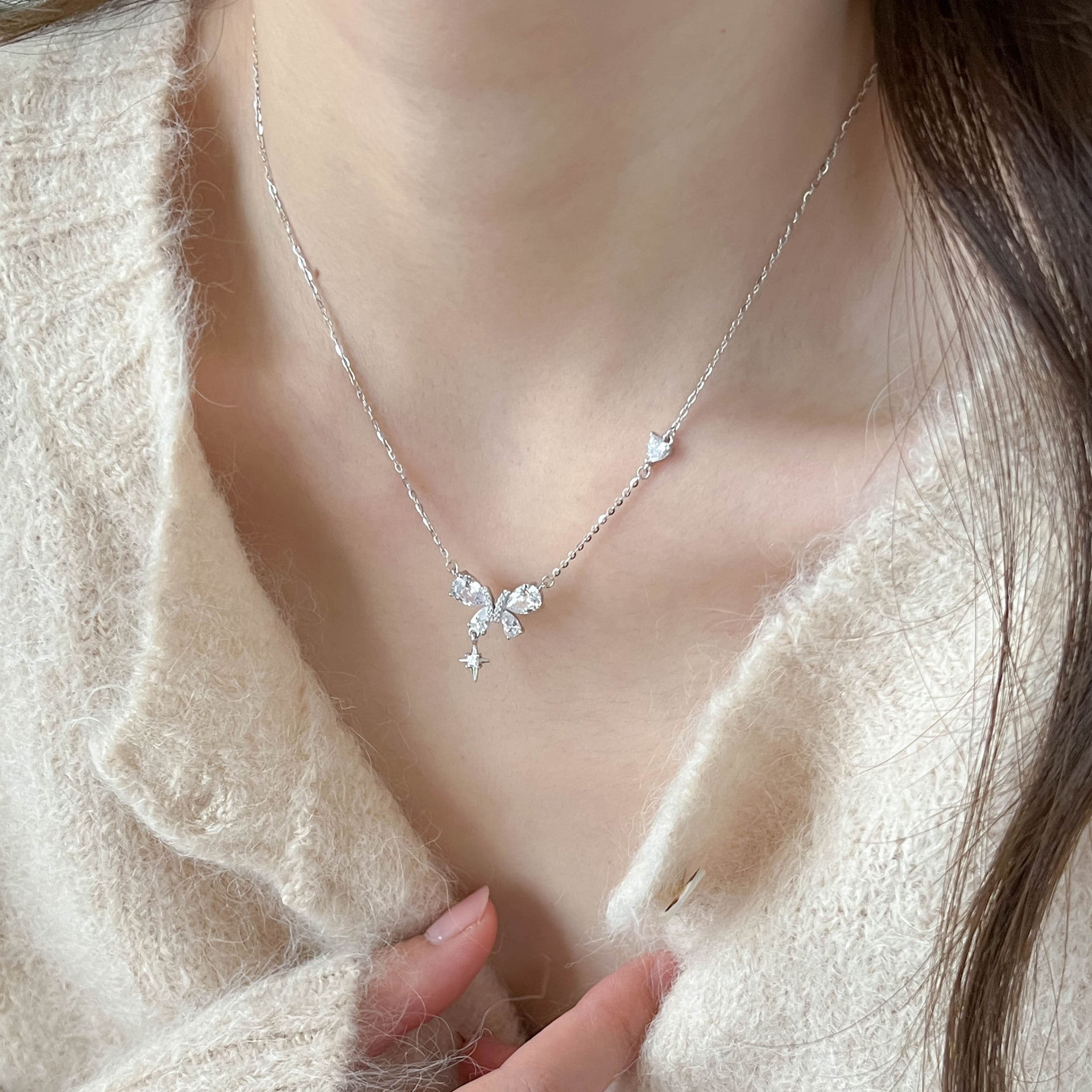 925 sterling silver butterfly shaped pendant necklace