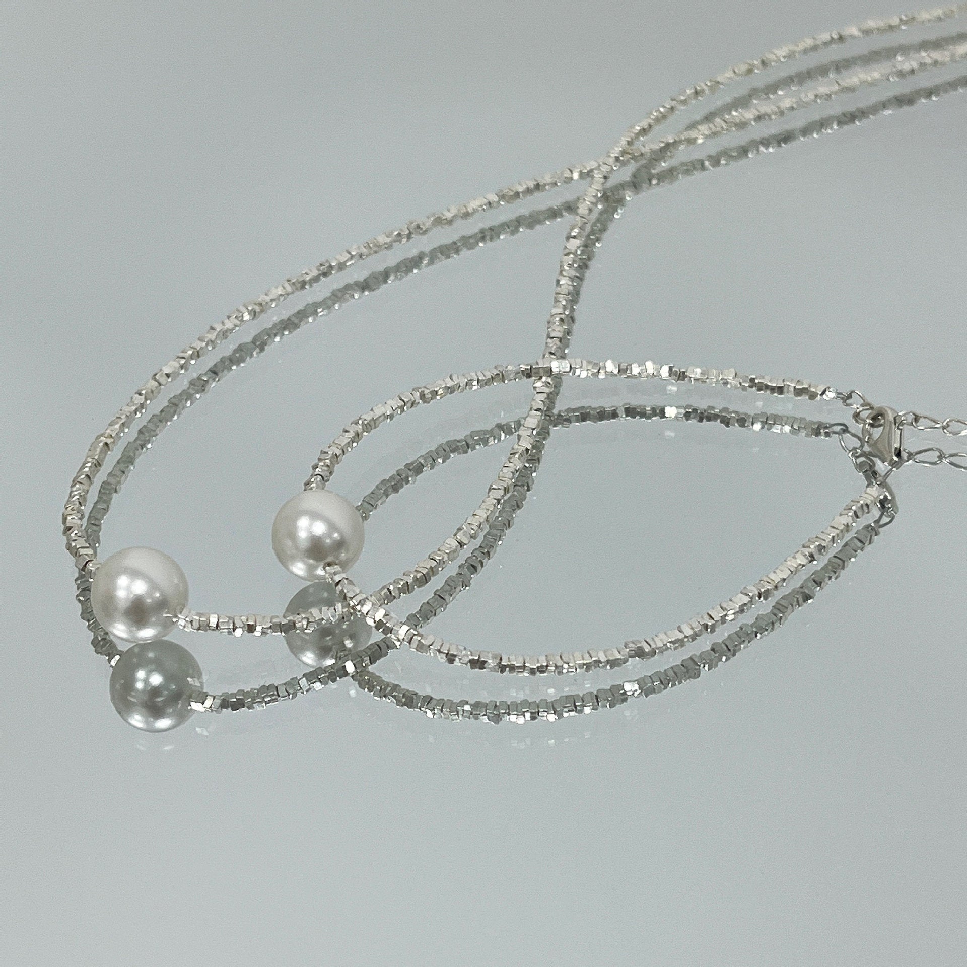 925 sterling silver pearl necklace - silvery