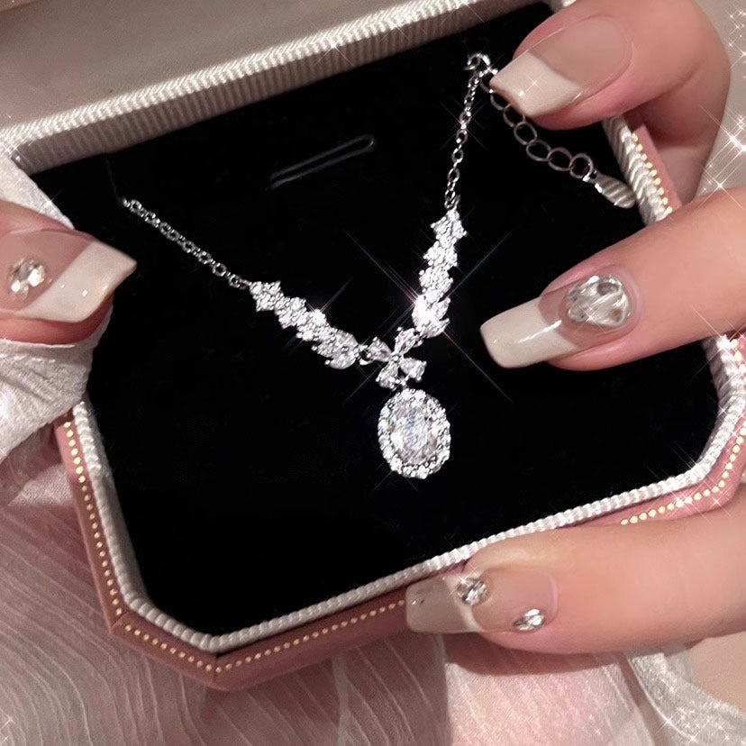 925 sterling silver sparkling zirconium pendant necklace - silvery