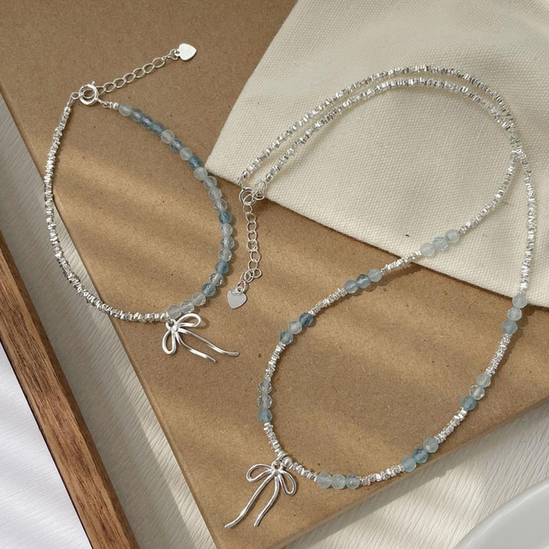 S925 sterling silver aquamarine necklace - silvery