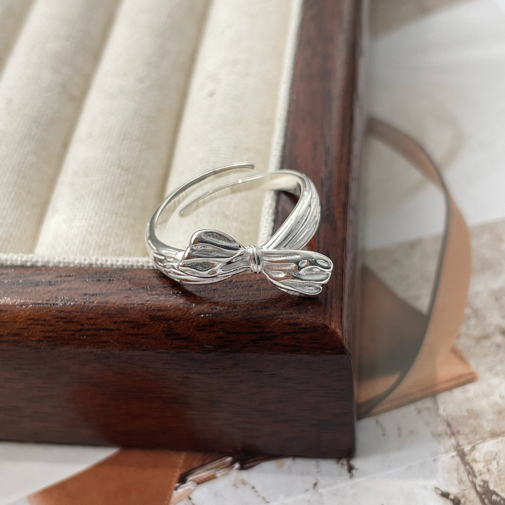 925 sterling silver bowknot ring - silvery