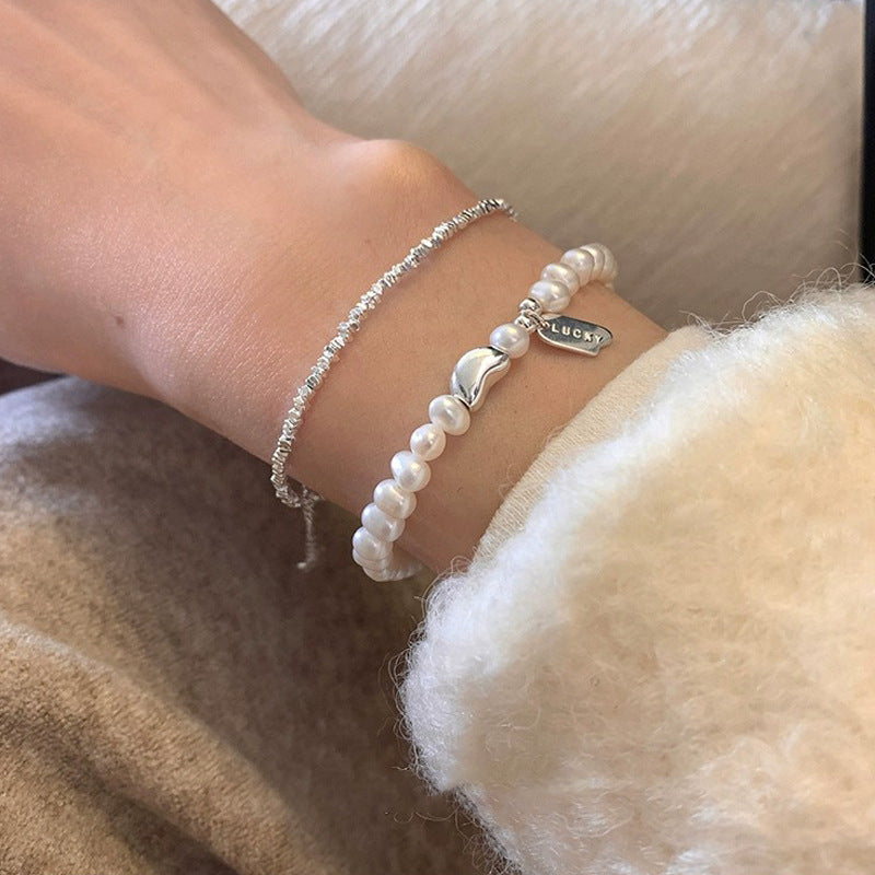 925 sterling silver freshwater pearl bracelet - silvery