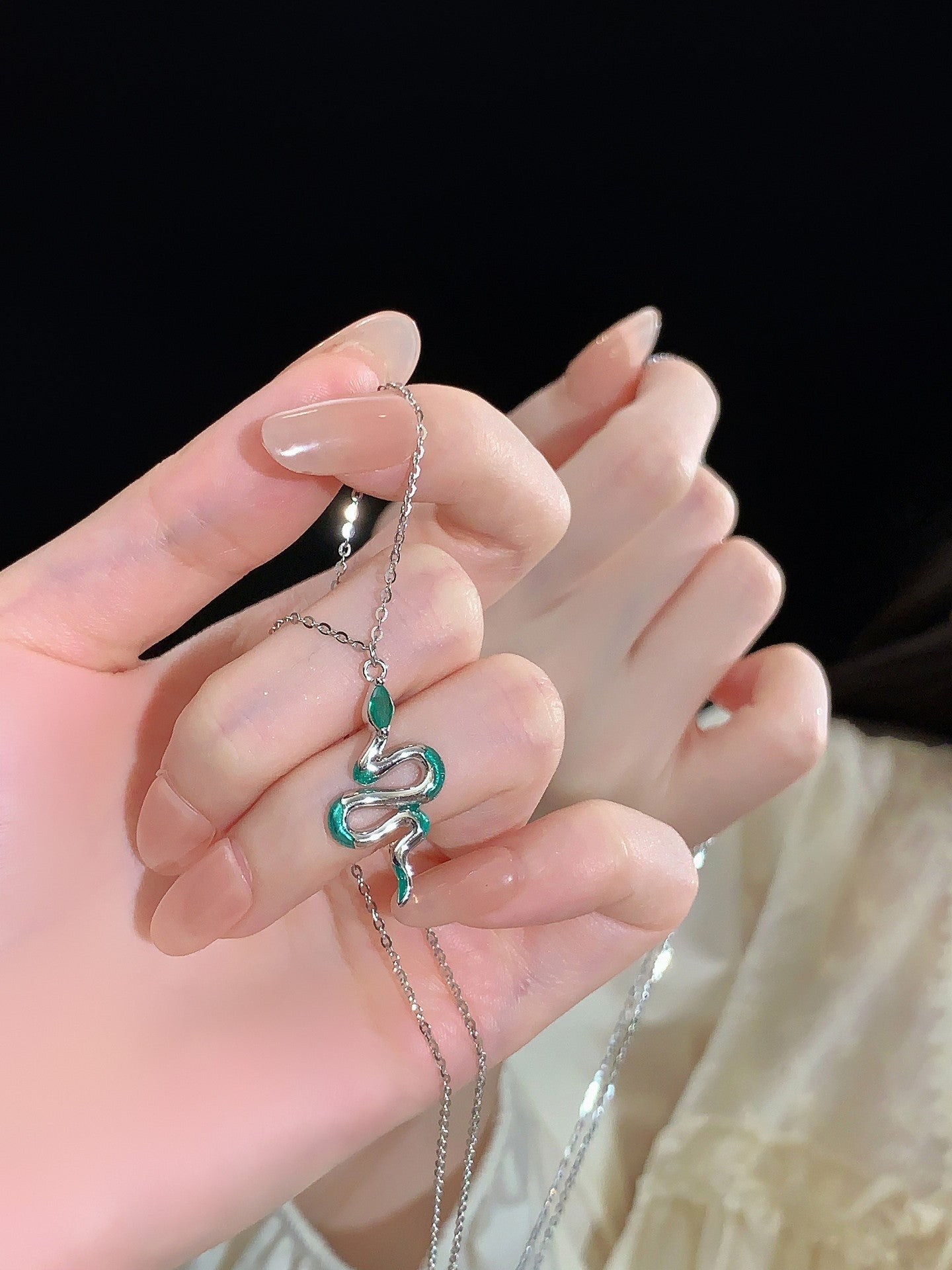 S925 sterling silver snake necklace