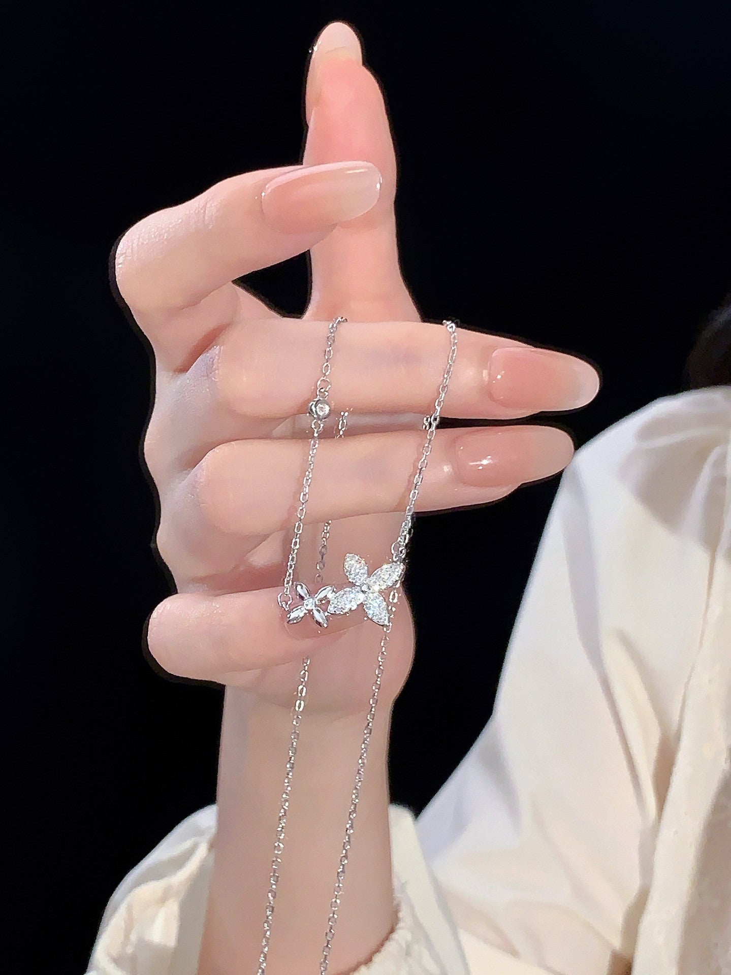 925 pure silver four-leaf clover necklace