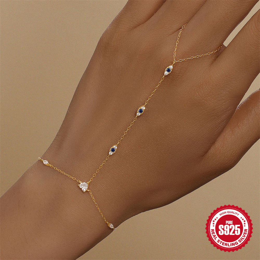 S925 Sterling Silver Heart-Shaped Evil Eye Bracelet with Zirconia