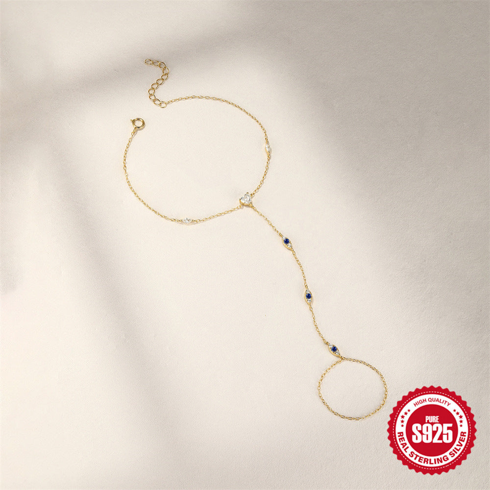 S925 Sterling Silver Heart-Shaped Evil Eye Bracelet with Zirconia