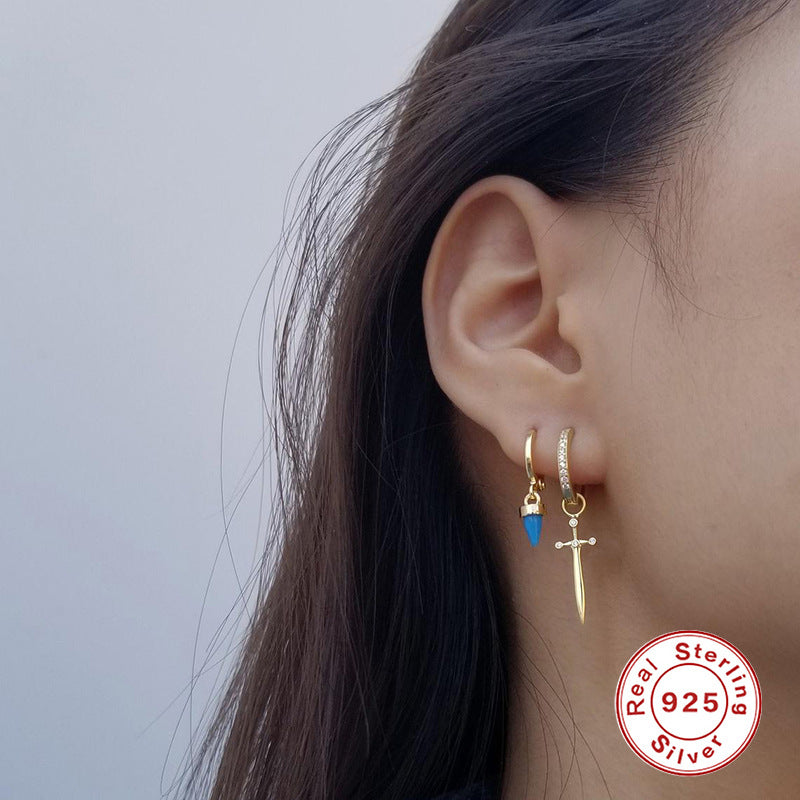 S925 Sterling Silver Dagger-Shaped Hoop Earrings