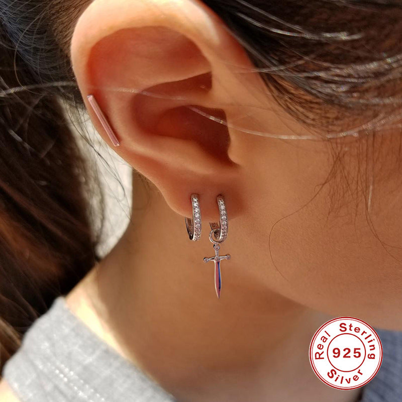 S925 Sterling Silver Dagger-Shaped Hoop Earrings