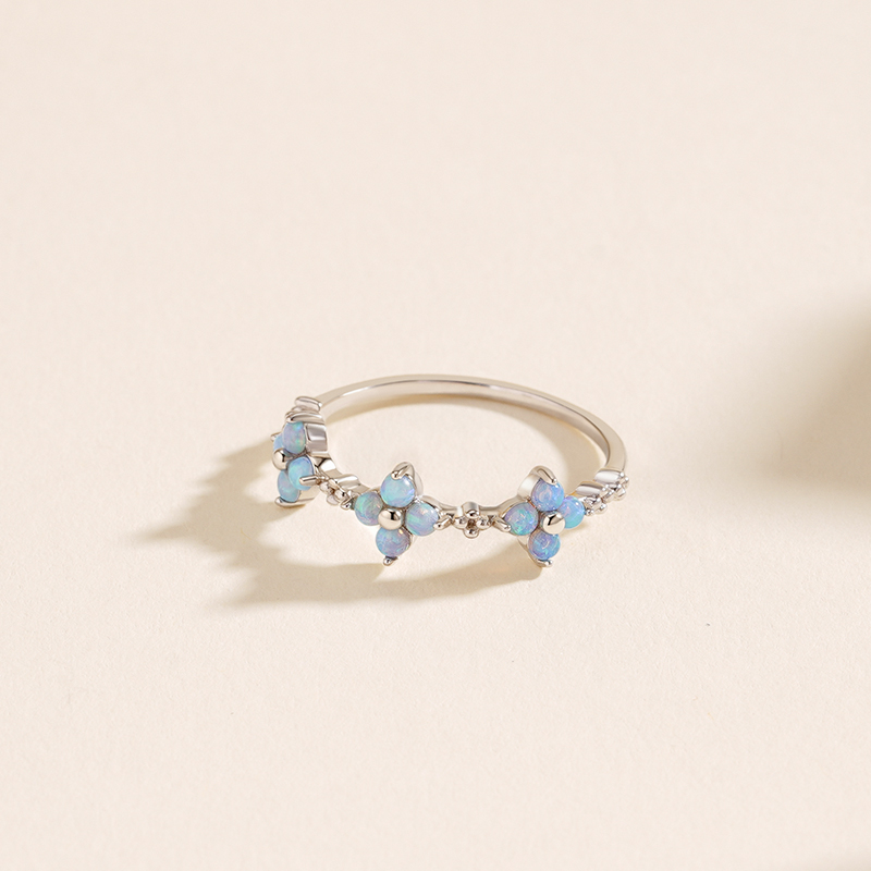 925 Sterling Silver Small Flower Opal Ring