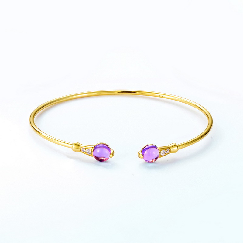 S925 Sterling Silver Gold Plated Geometric Gemstone Zircon Inlaid Bangle