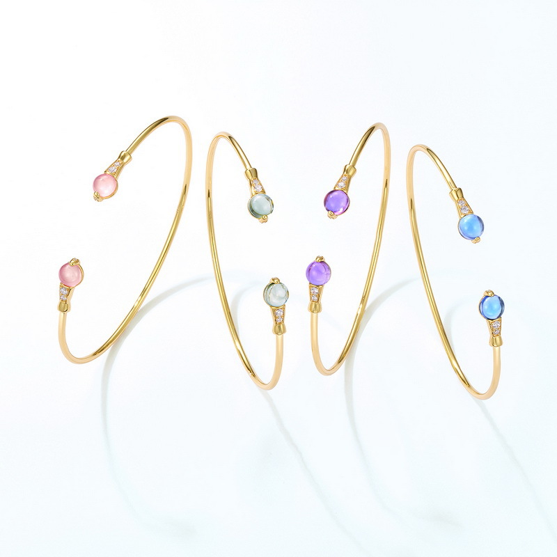 S925 Sterling Silver Gold Plated Geometric Gemstone Zircon Inlaid Bangle