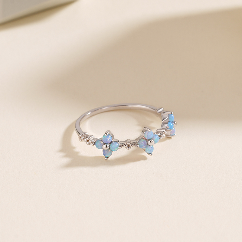 925 Sterling Silver Small Flower Opal Ring